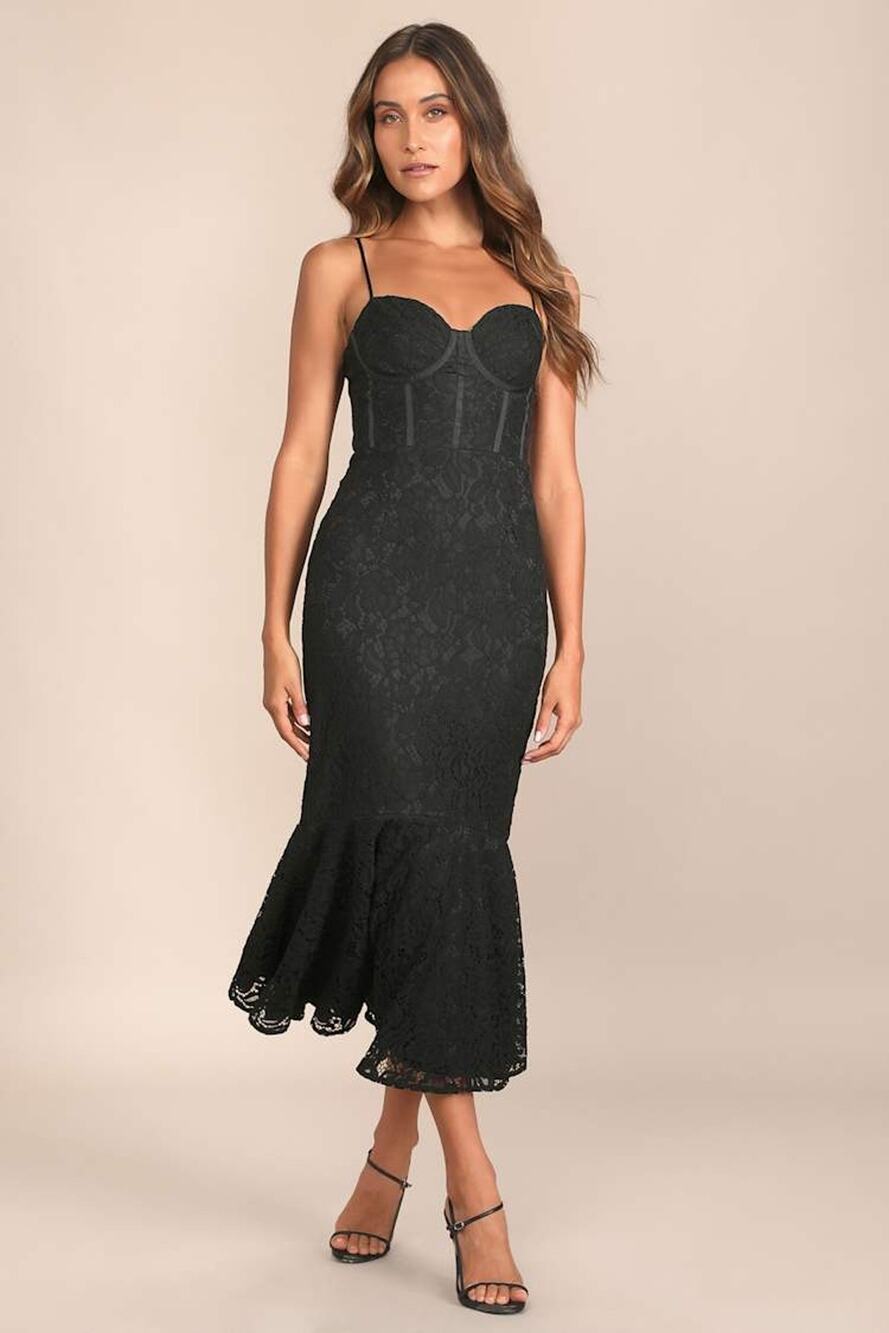 NWT Lulus Found Your Love Black Lace Sleeveless Trumpet Midi Dress Banquet Sz XS